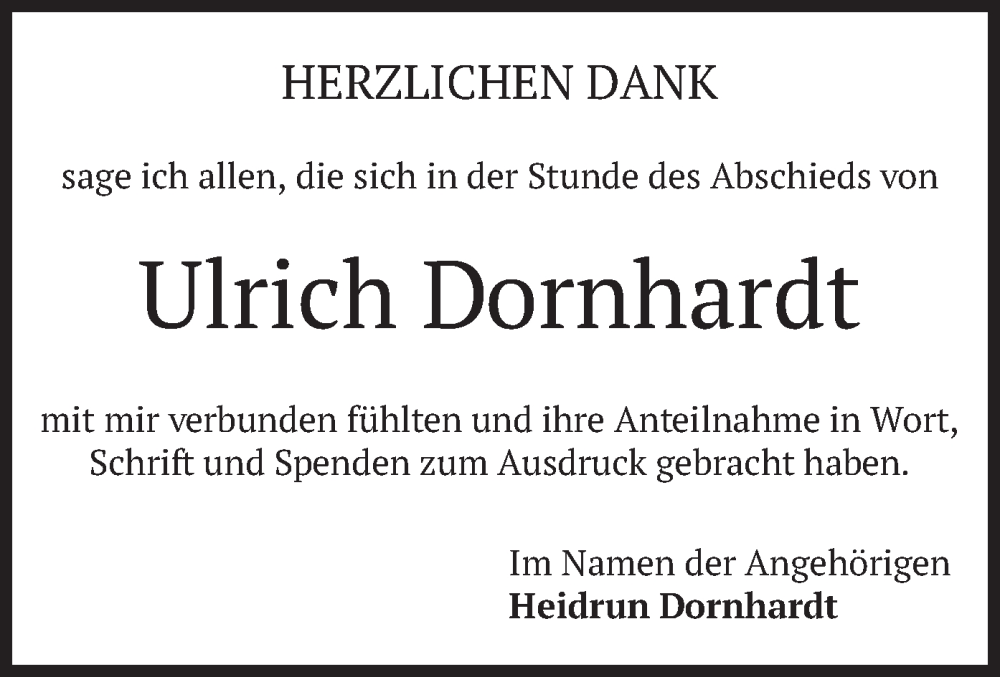  Traueranzeige für Ulrich Dornhardt vom 22.02.2025 aus merkurtz