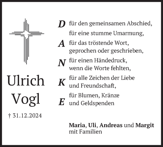 Traueranzeige von Ulrich Vogl von merkurtz