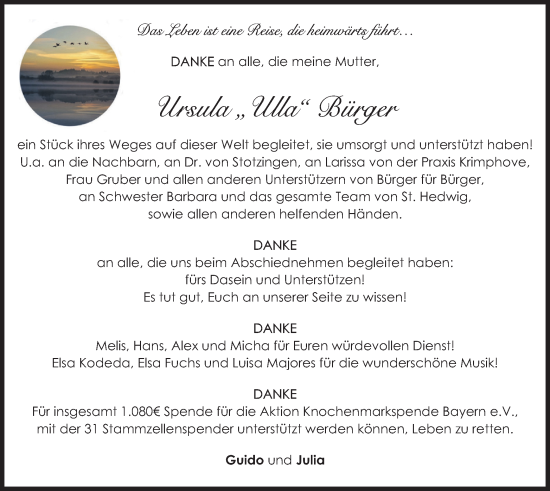 Traueranzeige von Ursula Bürger von merkurtz