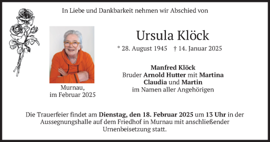 Traueranzeige von Ursula Klöck von merkurtz