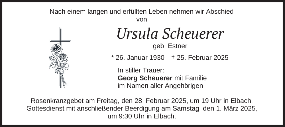 Traueranzeige für Ursula Scheuerer vom 27.02.2025 aus merkurtz