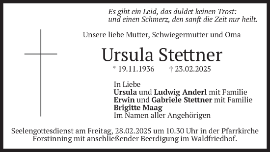 Traueranzeige von Ursula Stettner von merkurtz