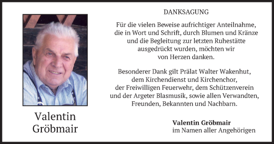Traueranzeige von Valentin Gröbmair von merkurtz