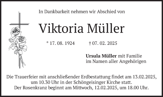 Traueranzeige von Viktoria Müller von merkurtz