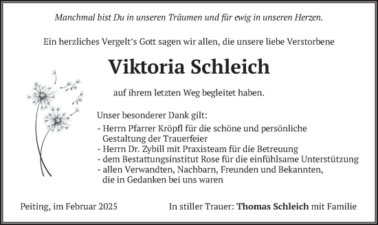 Traueranzeige von Viktoria Schleich von merkurtz