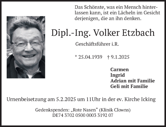 Traueranzeige von Volker Etzbach von merkurtz