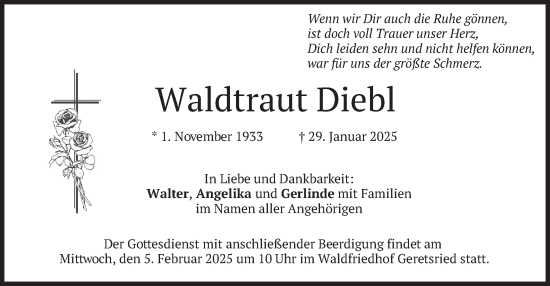Traueranzeige von Waldtraut Diebl von merkurtz