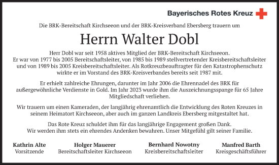 Traueranzeige von Walter Dobl von merkurtz