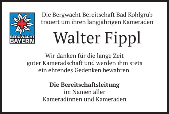 Traueranzeige von Walter Fippl von merkurtz