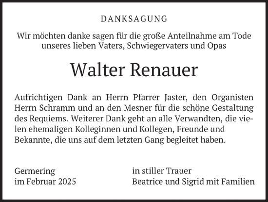 Traueranzeige von Walter Renauer von merkurtz