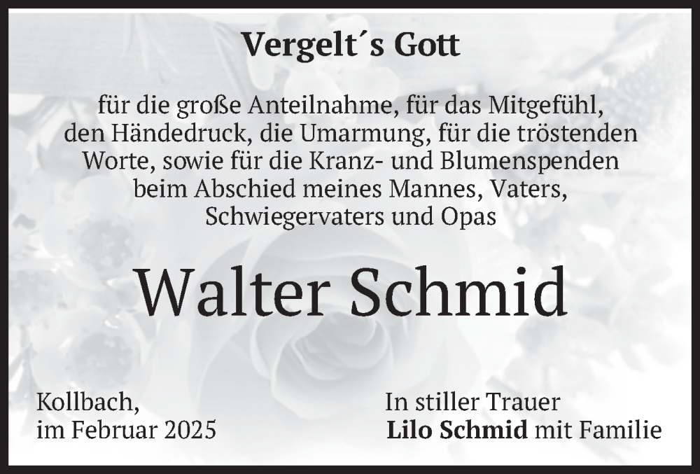  Traueranzeige für Walter Schmid vom 22.02.2025 aus merkurtz