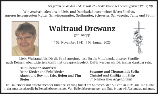 Traueranzeige von Waltraud Drewanz von merkurtz