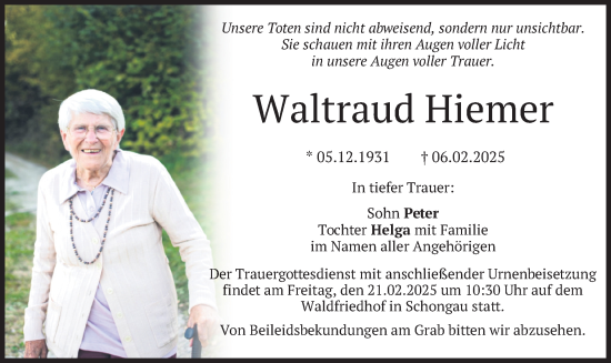 Traueranzeige von Waltraud Hiemer von merkurtz