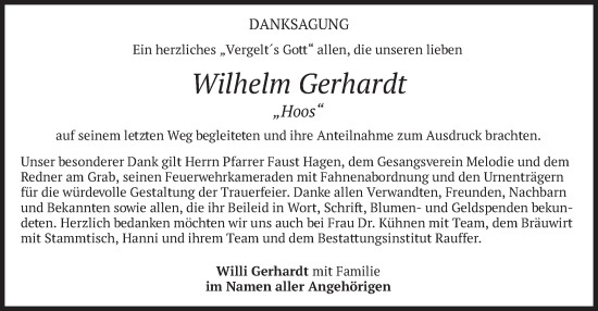 Traueranzeige von Wilhelm Gerhardt von merkurtz