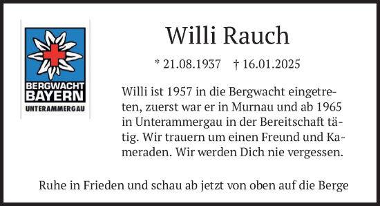 Traueranzeige von Willi Rauch von merkurtz