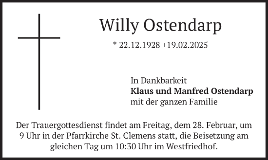 Traueranzeige von Willy Ostendarp von merkurtz