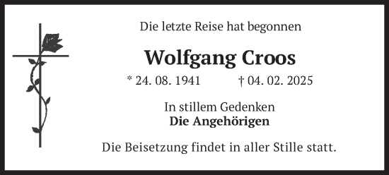 Traueranzeige von Wolfgang Croos von merkurtz