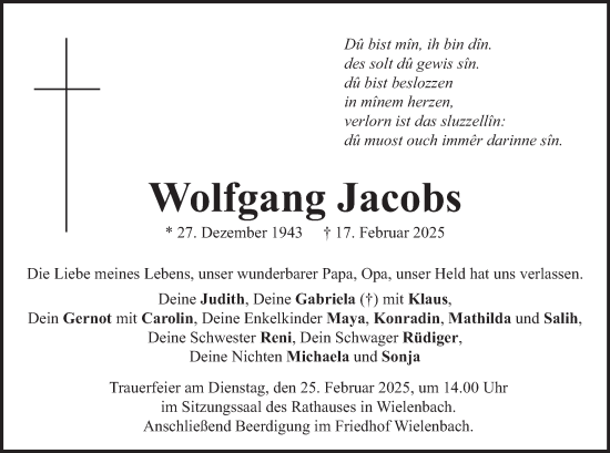 Traueranzeige von Wolfgang Jacobs von merkurtz