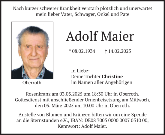 Traueranzeige von Adolf Maier von merkurtz