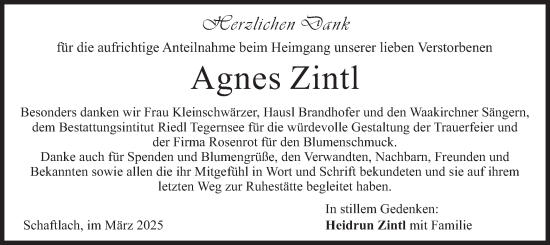 Traueranzeige von Agnes Zintl von merkurtz