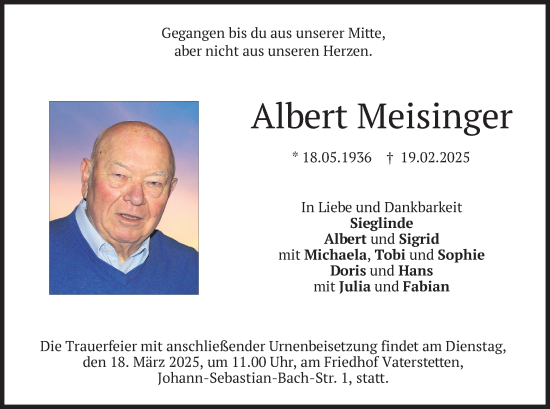 Traueranzeige von Albert Meisinger von merkurtz
