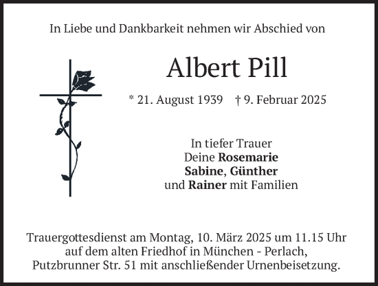 Traueranzeige von Albert Pill von merkurtz