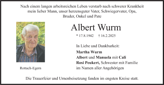 Traueranzeige von Albert Wurm von merkurtz
