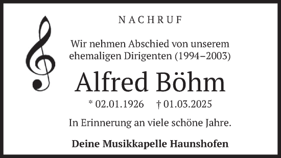 Traueranzeige von Alfred Böhm von merkurtz