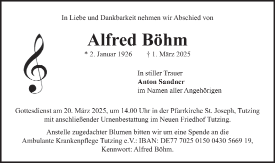 Traueranzeige von Alfred Böhm von merkurtz
