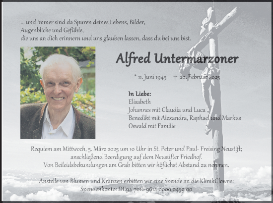 Traueranzeige von Alfred Untermarzoner von merkurtz