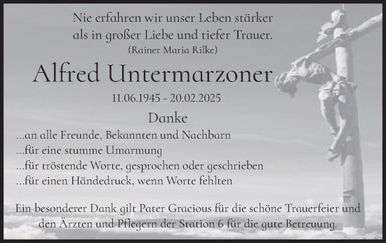 Traueranzeige von Alfred Untermarzoner von merkurtz