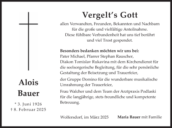 Traueranzeige von Alois Bauer von merkurtz
