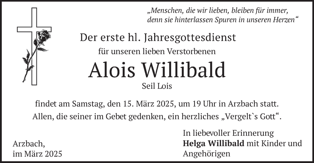  Traueranzeige für Alois Willibald vom 13.03.2025 aus merkurtz