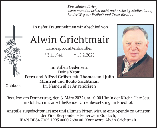 Traueranzeige von Alwin Grichtmair von merkurtz