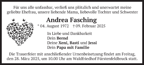Traueranzeige von Andrea Fasching von merkurtz