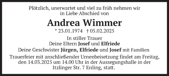 Traueranzeige von Andrea Wimmer von merkurtz