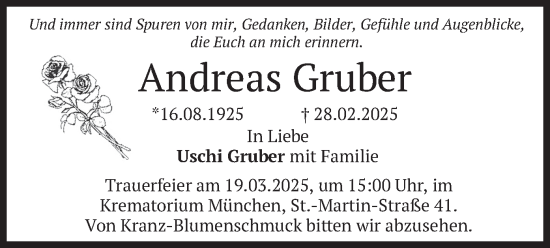 Traueranzeige von Andreas Gruber von merkurtz