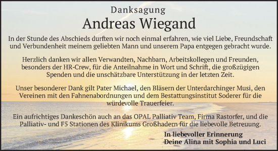 Traueranzeige von Andreas Wiegand von merkurtz