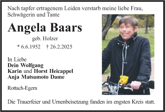 Traueranzeige von Angela Baars von merkurtz