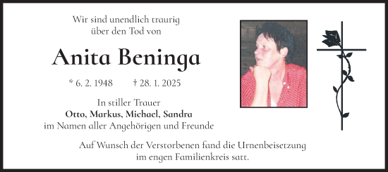 Traueranzeige von Anita Beninga von merkurtz