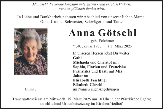 Traueranzeige von Anna Götschl von merkurtz