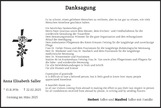 Traueranzeige von Anna Elisabeth Saller von merkurtz