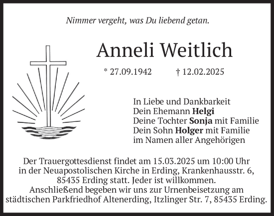Traueranzeige von Anneli Weitlich von merkurtz