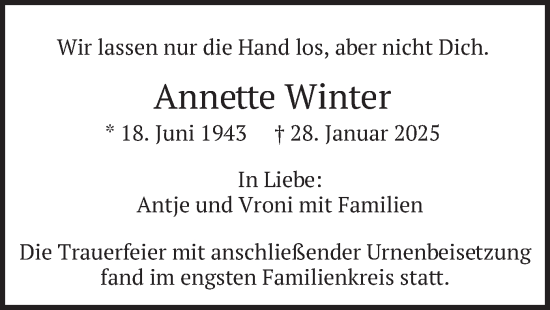 Traueranzeige von Annette Winter von merkurtz