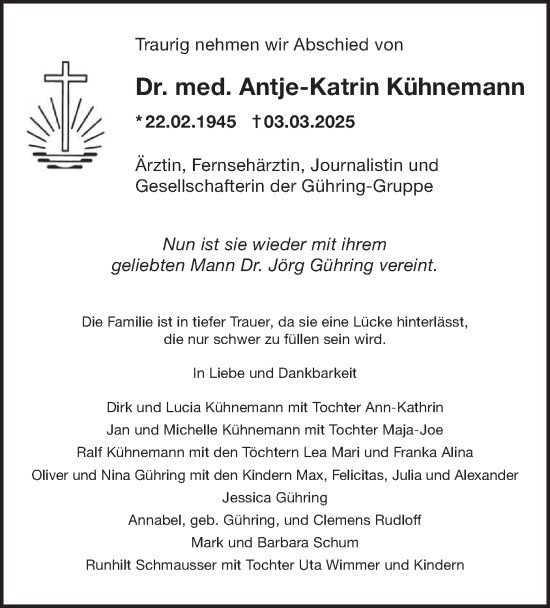 Traueranzeige von Antje-Katrin Kühnemann von merkurtz