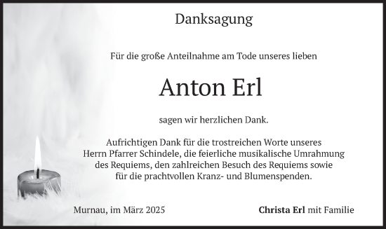 Traueranzeige von Anton Erl von merkurtz