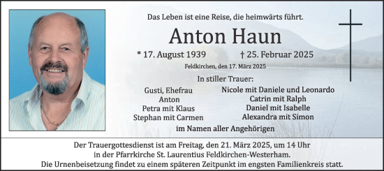 Traueranzeige von Anton Haun von merkurtz