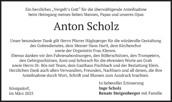 Traueranzeige von Anton Scholz von merkurtz