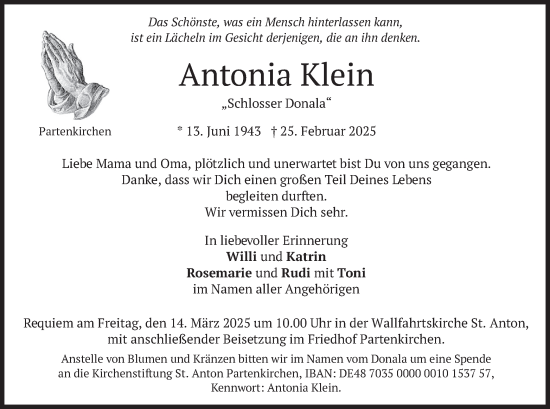 Traueranzeige von Antonia Klein von merkurtz