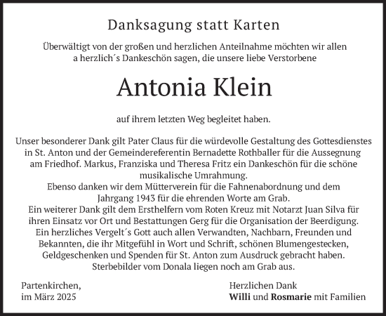 Traueranzeige von Antonia Klein von merkurtz
